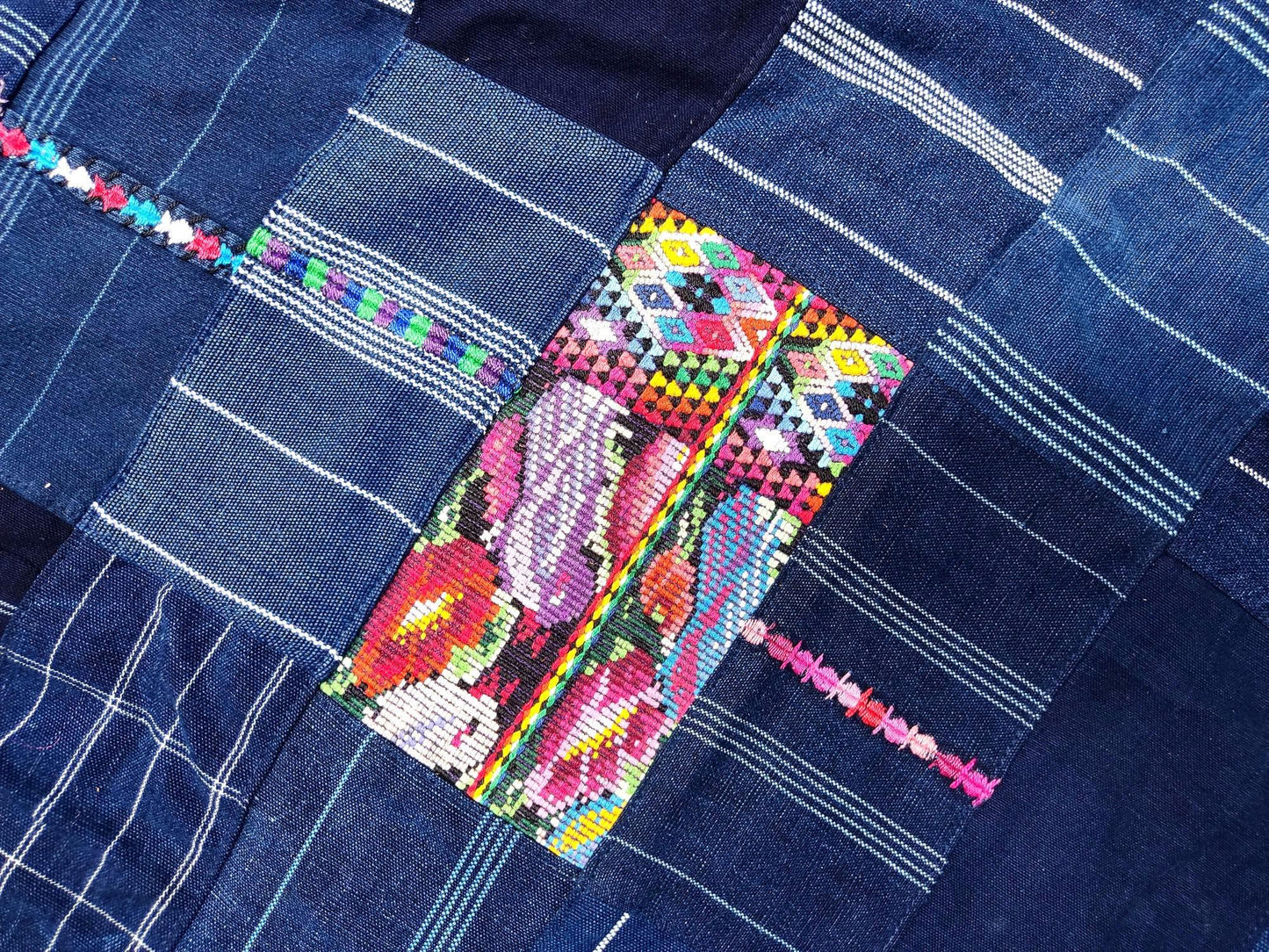 Guatemalan Indigo PATCHWORK QUILT Huipil throw -Wall hanging decor-