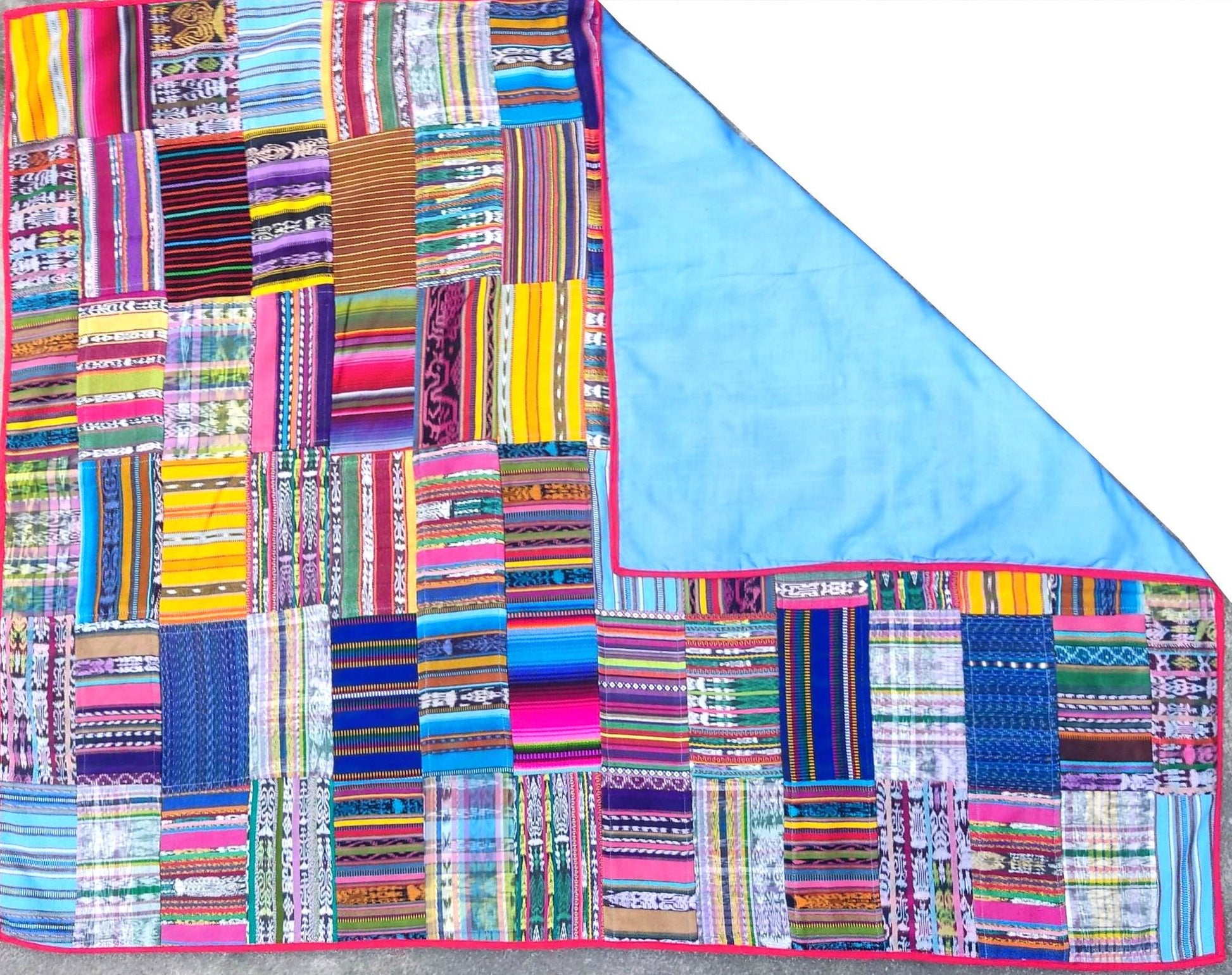 Multi Color Cotton Patchwork Quilt Guatemalan HUIPIL THROW BLANKET Perfect For The Beach Or As a Home Accent On Your Bed