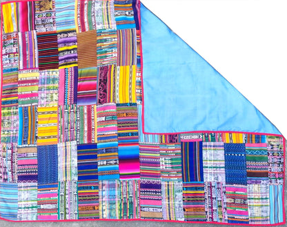 Multi Color Cotton Patchwork Quilt Guatemalan HUIPIL THROW BLANKET Perfect For The Beach Or As a Home Accent On Your Bed