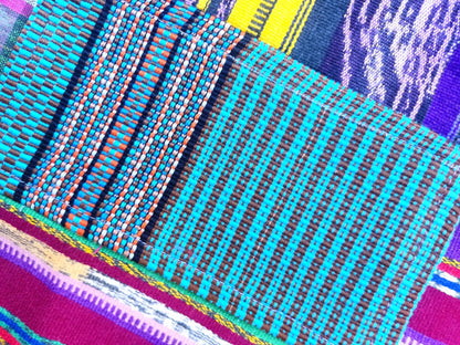 Multi Color Cotton Patchwork Quilt Guatemalan HUIPIL THROW BLANKET Perfect For The Beach Or As a Home Accent On Your Bed