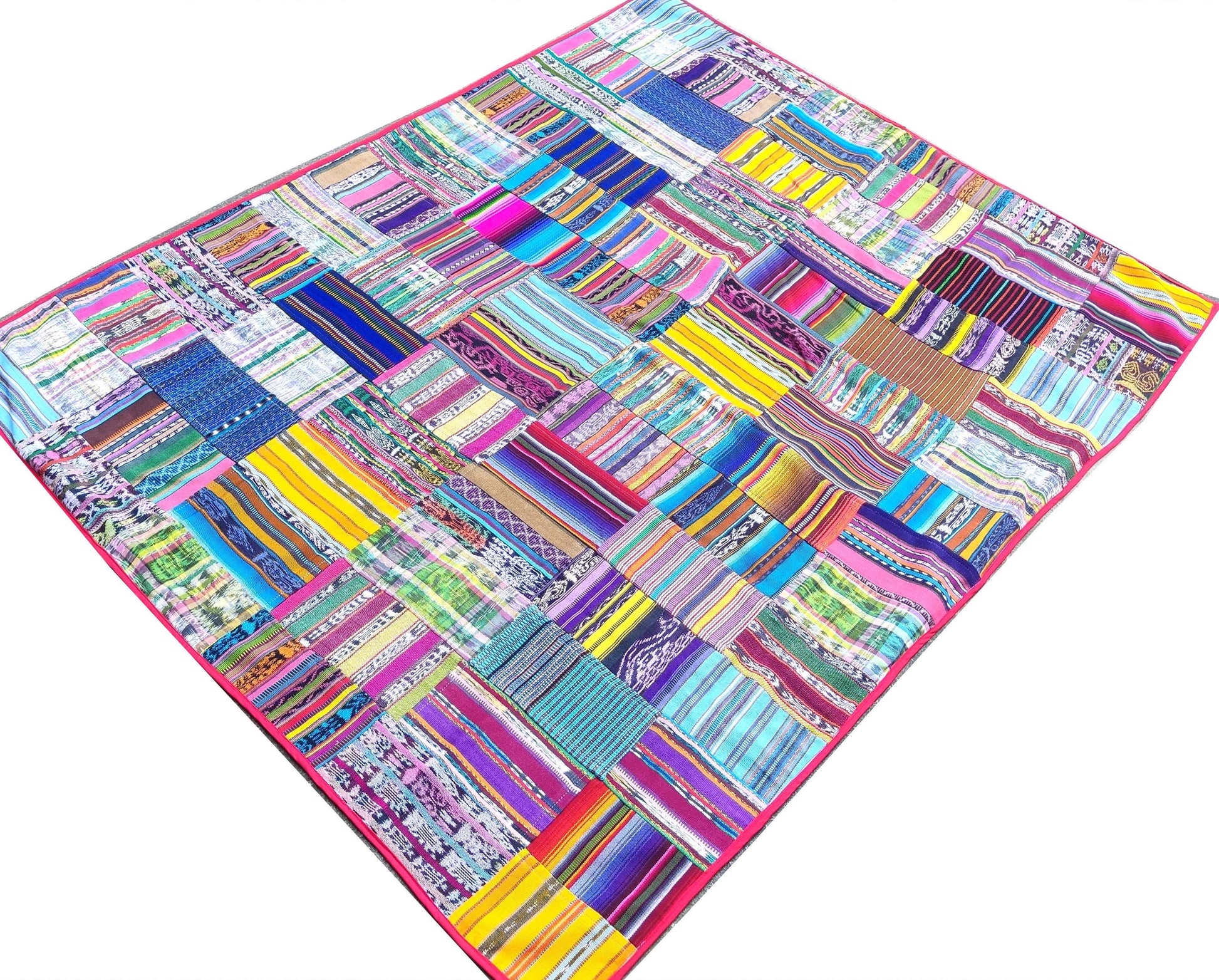 Multi Color Cotton Patchwork Quilt Guatemalan HUIPIL THROW BLANKET Perfect For The Beach Or As a Home Accent On Your Bed