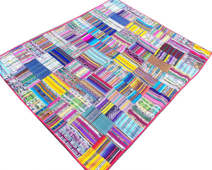 Multi Color Cotton Patchwork Quilt Guatemalan HUIPIL THROW BLANKET Perfect For The Beach Or As a Home Accent On Your Bed