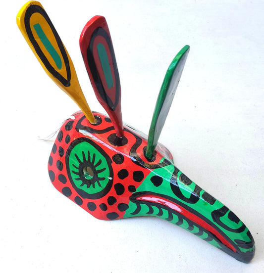 Guatemalan WOODEN HANDPAINTED MASK made in Nahuala -Mayan Paradise Bird patterned