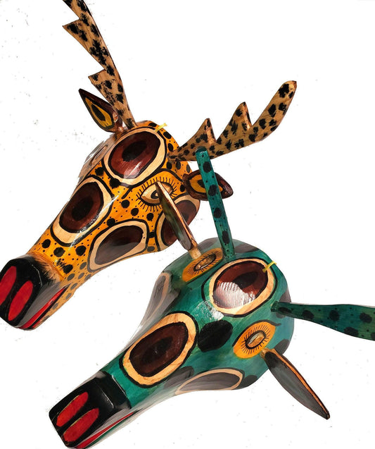 Hand-Painted Pinewood Deer Mask from Guatemala