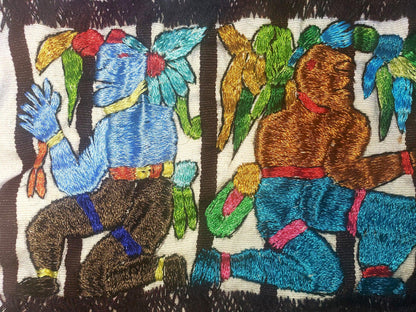 Handmade hanging embroidered Guatemalan white silk wall decor "Mayan Calendar" tapestry