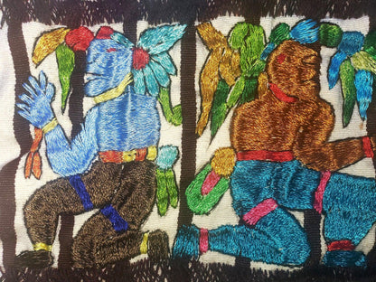 Handmade hanging embroidered Guatemalan white silk wall decor &quot;Mayan Calendar&quot; tapestry