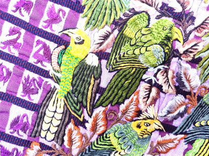 Vintage handmade embroidered Santiago ATITLAN huipil cotton wall decor tapestry -PARROT family-