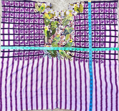 Vintage handmade embroidered Santiago ATITLAN huipil cotton wall decor tapestry -PARROT family-