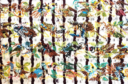 Handmade White EMBROIDERED Guatemalan Santiago Atitlan COTTON WALL &quot;Mayan Bird Family&quot; Tapestry