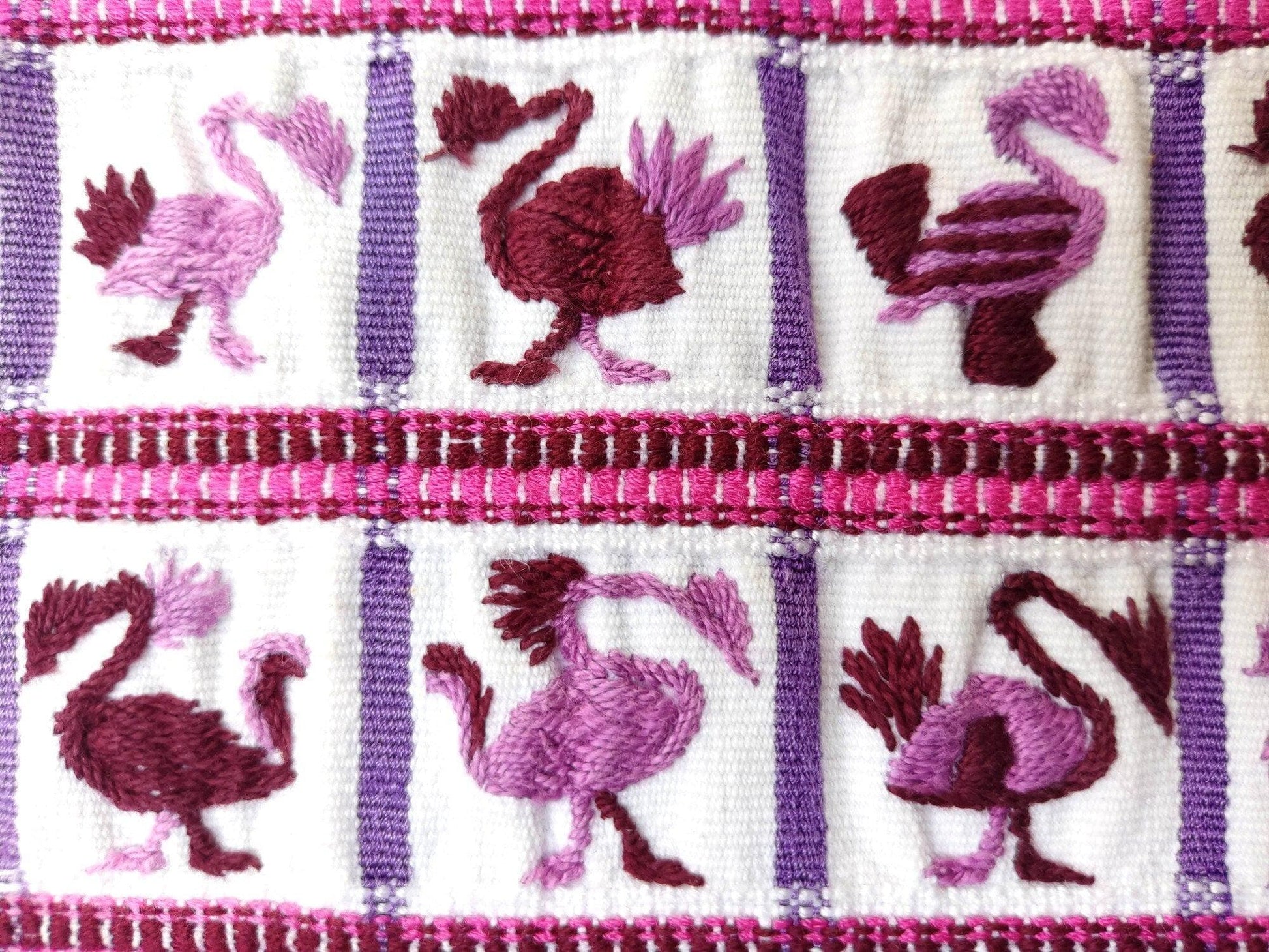 Vintage handmade embroidered Santiago Atitlan huipil cotton wall decor tapestry -Parrot family-