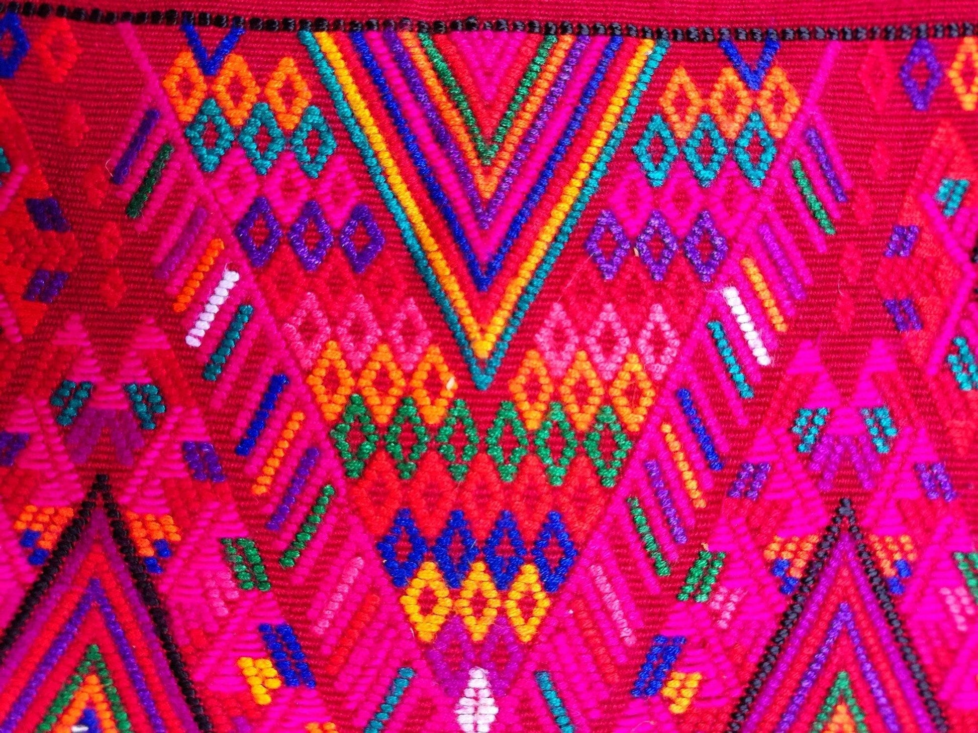Guatemalan unique handmade Red CHICHICASTENANGO weaved cotton huipil - Mayan rombus motives-
