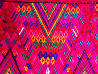 Guatemalan unique handmade Red CHICHICASTENANGO weaved cotton huipil - Mayan rombus motives-