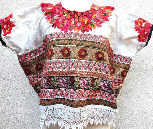 Vintage Guatemalan unique handmade weaved - AGUACATAN Huipil BLOUSE-