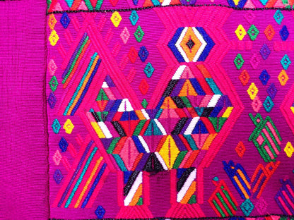 Vintage Unique Guatemala Handmade Weaved MAGENTO Cotton Huipil "Mayan Chichi ROOSTERS"