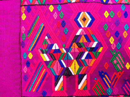 Vintage Unique Guatemala Handmade Weaved MAGENTO Cotton Huipil &quot;Mayan Chichi ROOSTERS&quot;