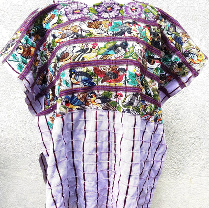 Vintage Santiago Atitlan Huipil Embroidery BIRDS Cotton TAPESTRY And BLOUSE - Home Wall Decor Floral Wall Hanging Blouse - Mayan Fair Trade 