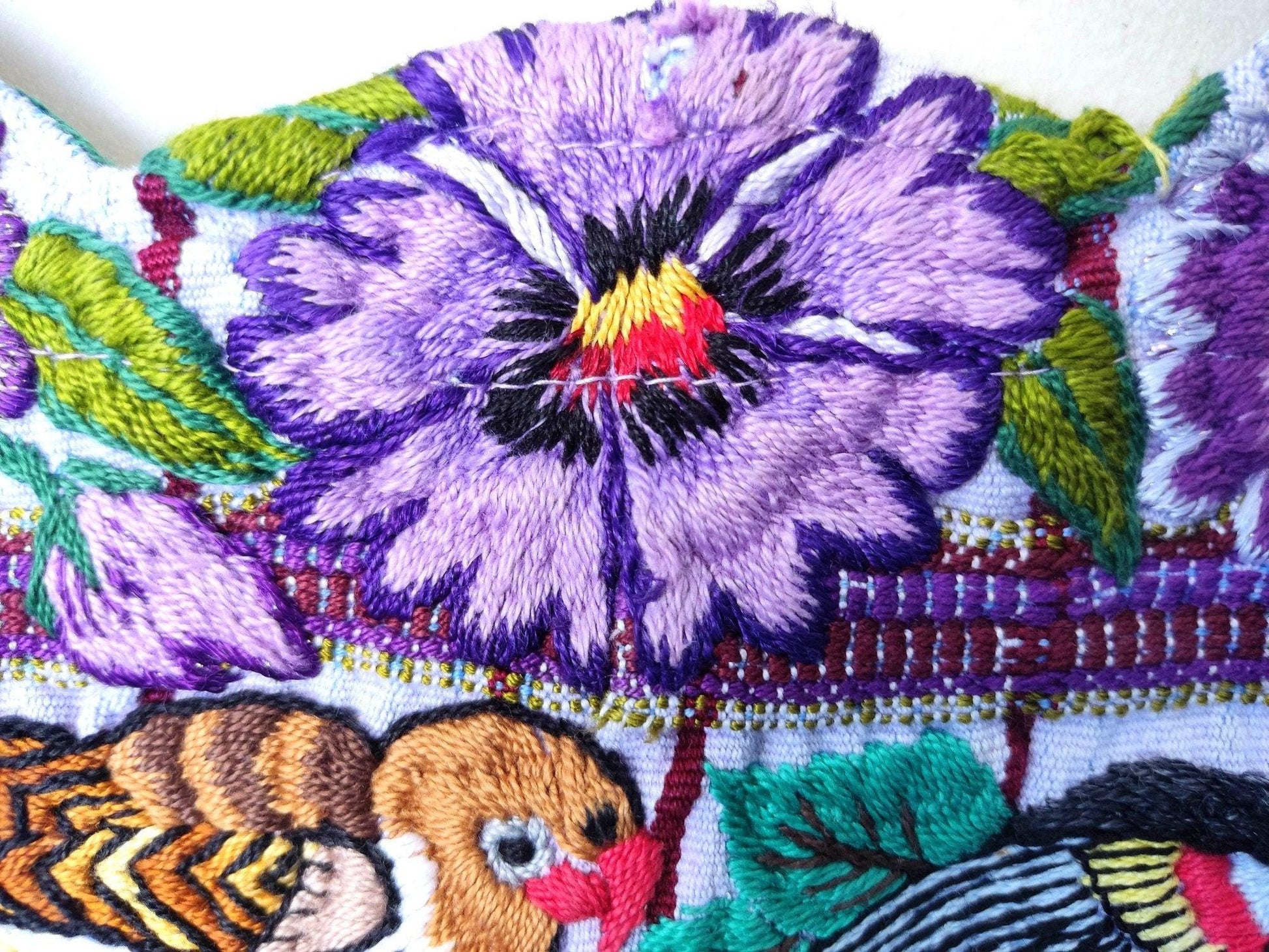 Vintage Santiago Atitlan Huipil Embroidery BIRDS Cotton TAPESTRY And BLOUSE - Home Wall Decor Floral Wall Hanging Blouse - Mayan Fair Trade 