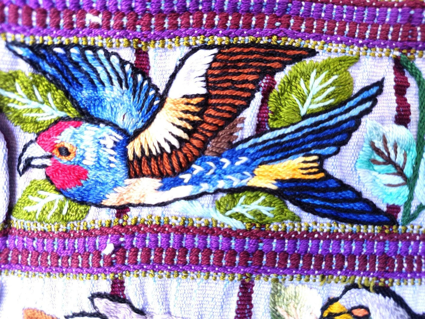 Vintage Santiago Atitlan Huipil Embroidery BIRDS Cotton TAPESTRY And BLOUSE - Home Wall Decor Floral Wall Hanging Blouse - Mayan Fair Trade 
