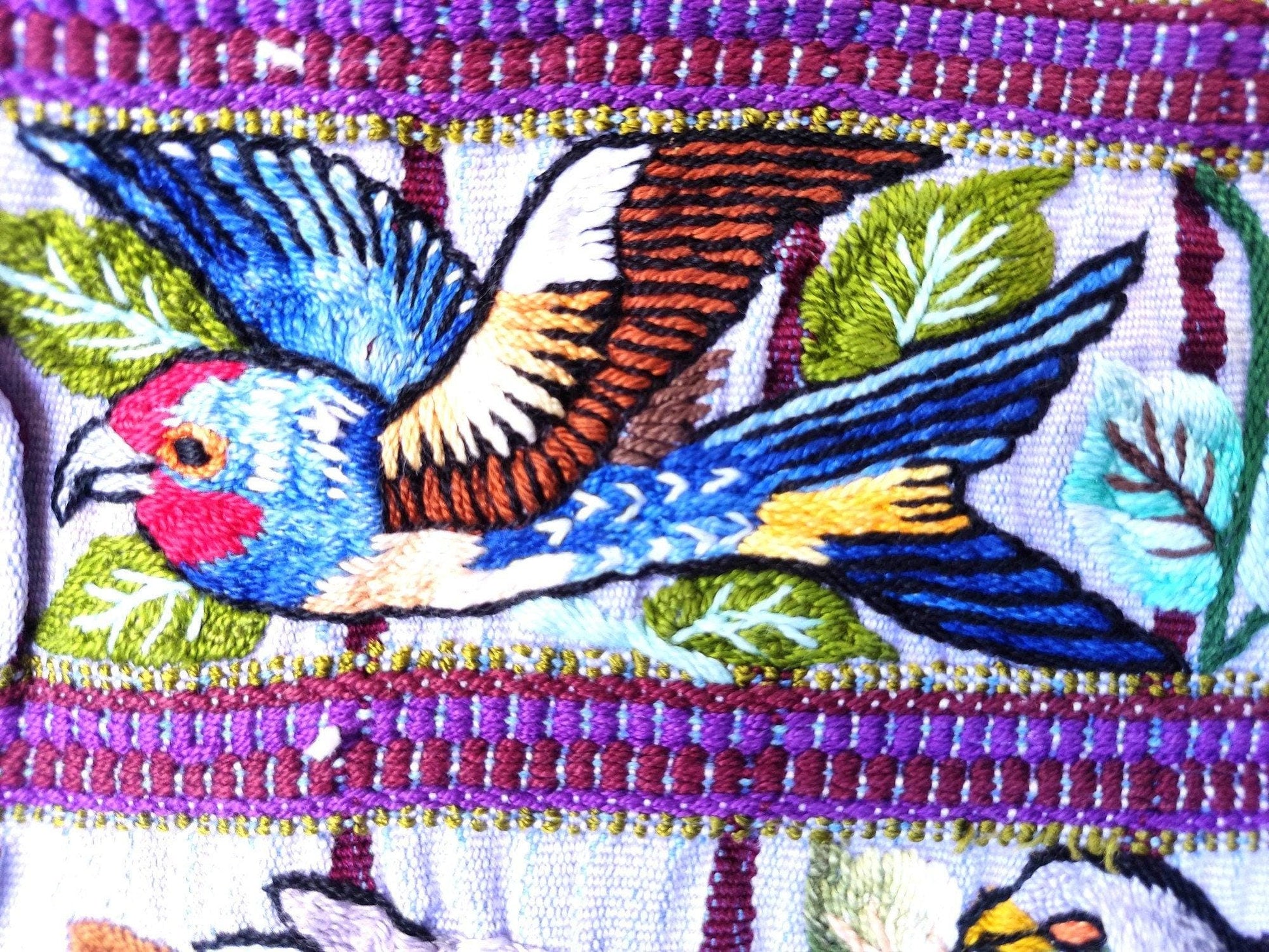 Vintage Santiago Atitlan Huipil Embroidery BIRDS Cotton TAPESTRY And BLOUSE - Home Wall Decor Floral Wall Hanging Blouse - Mayan Fair Trade 