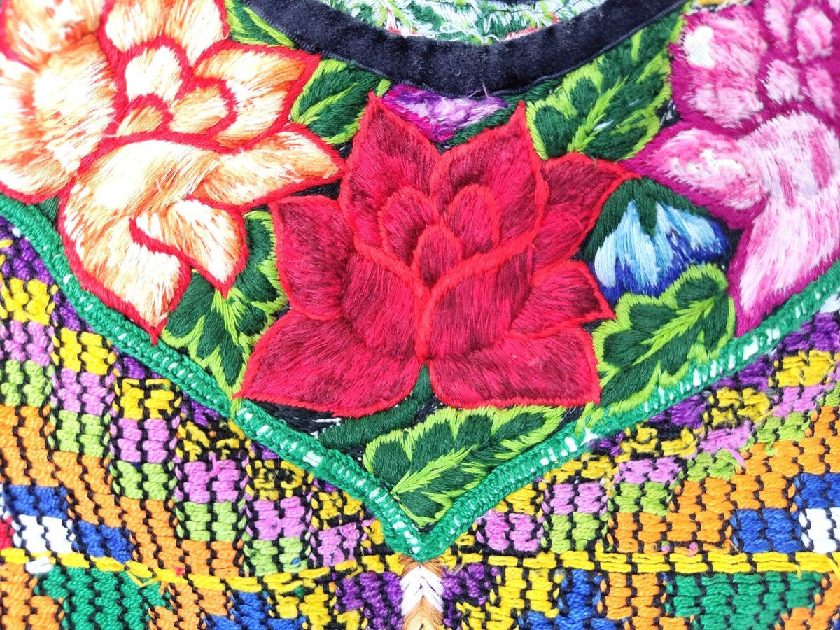 Vintage white black unique handmade weaved cotton Almolonga Quetzaltenango huipil