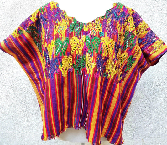 Vintage Guatemalan unique handmade weaved cotton -San Juan Sacatepequez-