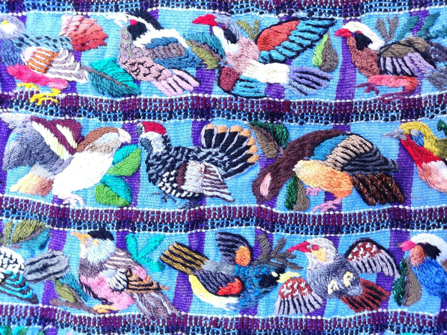 Vintage handmade embroidered Santiago Atitlan huipil cotton wall decor tapestry -Bird family-