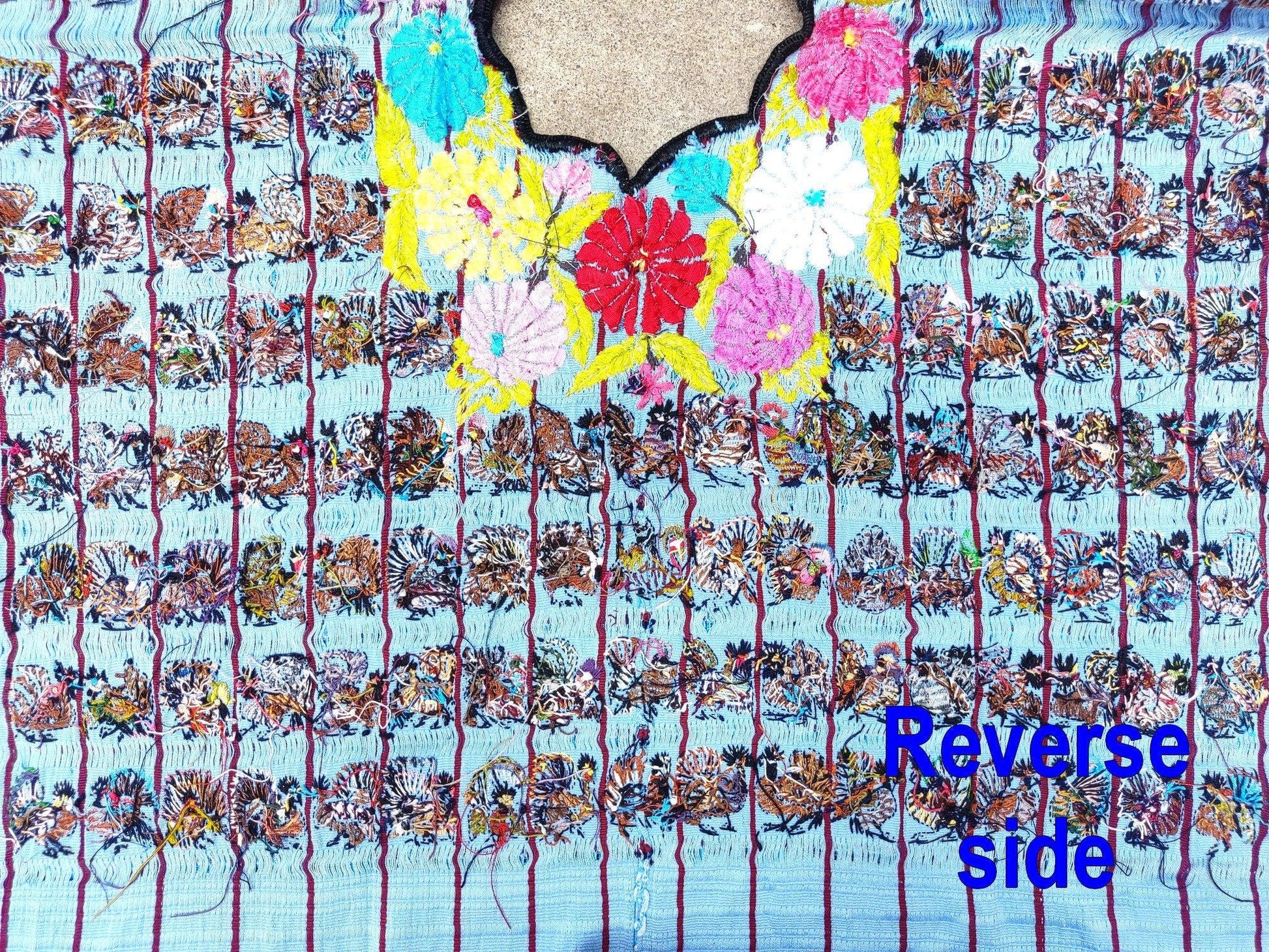 Vintage Santiago Atitlan Huipil Embroidery ROOSTERS PEACOCK Cotton TAPESTRY And Blouse - Home Wall Decor Floral Wall Hanging Blouse 206