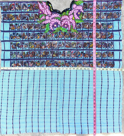Vintage Santiago Atitlan Huipil Embroidery ROOSTERS PEACOCK Cotton TAPESTRY And Blouse - Home Wall Decor Floral Wall Hanging Blouse 206