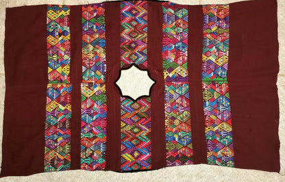 Vintage burgundy unique Guatemala handmade weaved -San Martín Chile verde- Horses motives cotton huipil