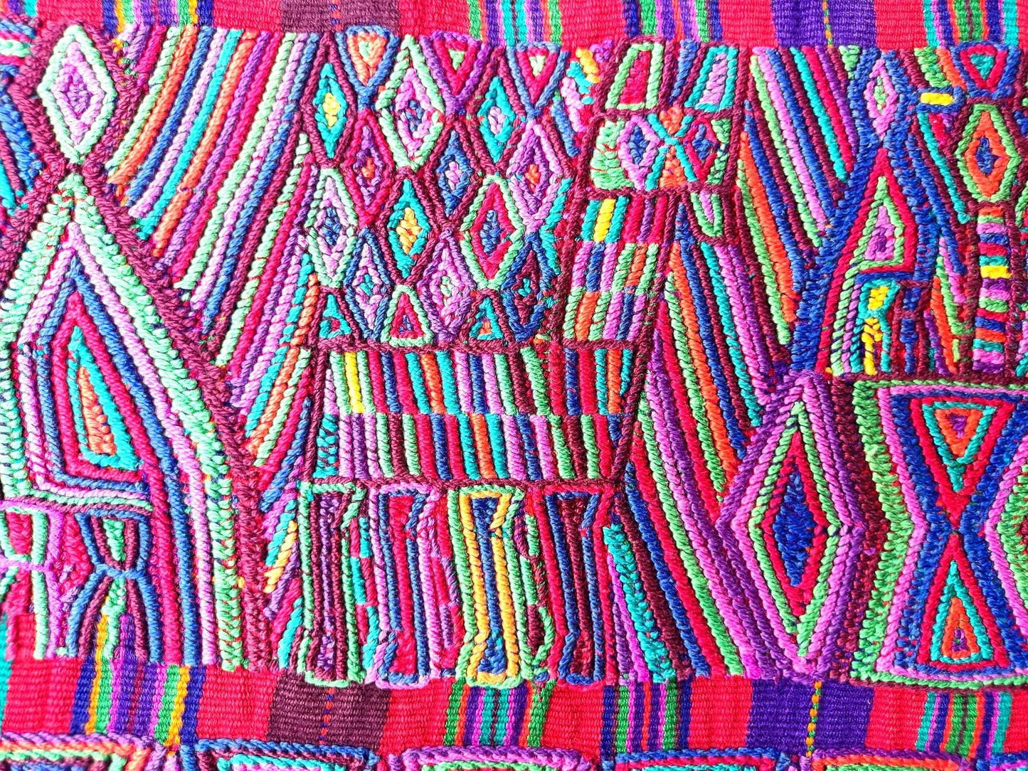 Vintage Guatemalan Unique Red Handmade Weaved Cotton -NEBAJ QUICHE Huipil- Birds HORSES and Geometric Patterns