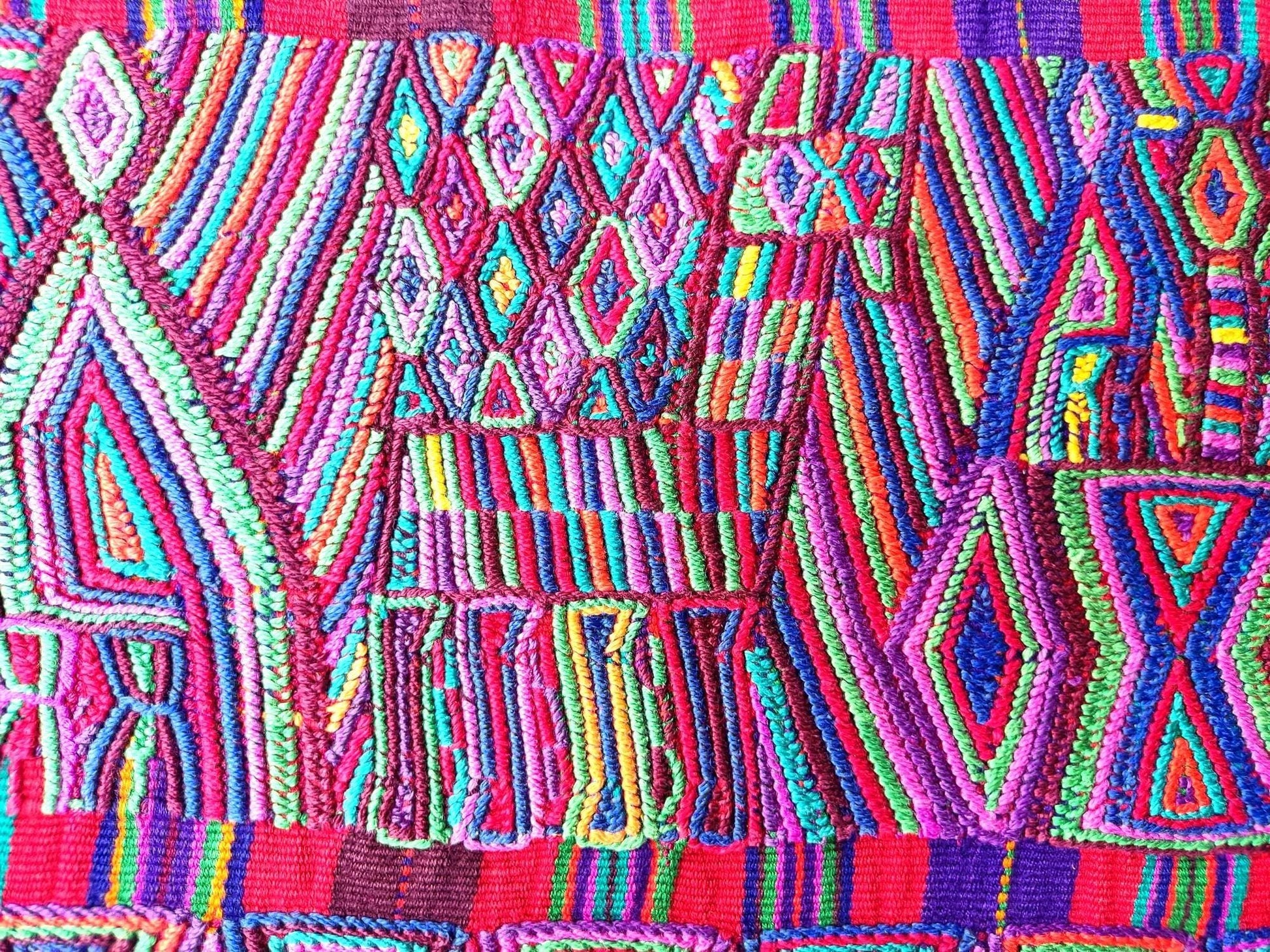 Vintage Guatemalan Unique Red Handmade Weaved Cotton -NEBAJ QUICHE Huipil- Birds HORSES and Geometric Patterns