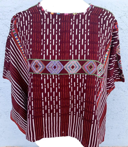Vintage burgundy unique Guatemala handmade weaved -Colotenango huipil