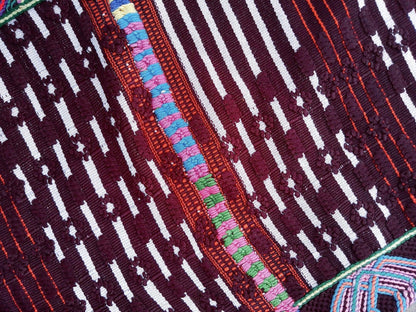 Vintage burgundy unique Guatemala handmade weaved -Colotenango huipil