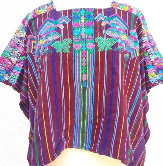 Vintage Guatemalan Unique Handmade Weaved Cotton RED Color -Mayan ROOSTERS Santo Domingo XENACOJ huipil-