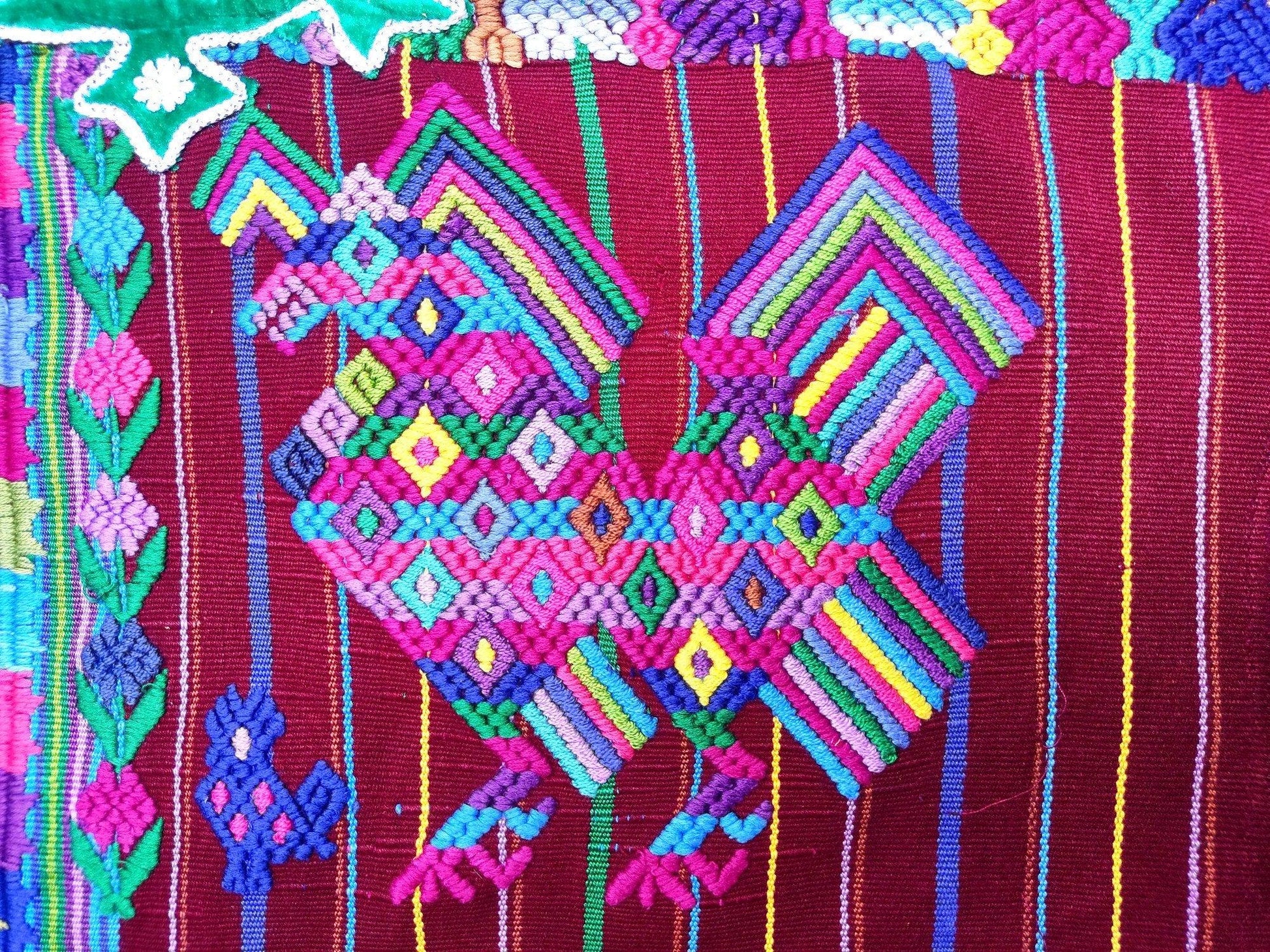 Vintage Guatemalan Unique Handmade Weaved Cotton BURGUNDY -Mayan ROOSTERS -Santo Domingo XENACOJ huipil-