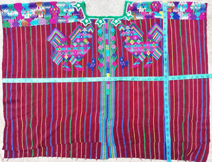 Vintage Guatemalan Unique Handmade Weaved Cotton BURGUNDY -Mayan ROOSTERS -Santo Domingo XENACOJ huipil-