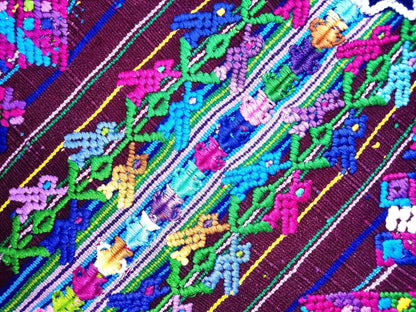 Vintage Guatemalan Unique Handmade Weaved Cotton BURGUNDY -Mayan HORSES and Ducks -Santo Domingo XENACOJ huipil-