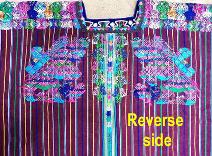 Vintage Guatemalan Unique Handmade Weaved Cotton BURGUNDY -Mayan HORSES and Ducks -Santo Domingo XENACOJ huipil-