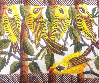 Handmade Cream EMBROIDERED Guatemalan COTTON WALL &quot;Mayan Bird Family&quot; Tapestry