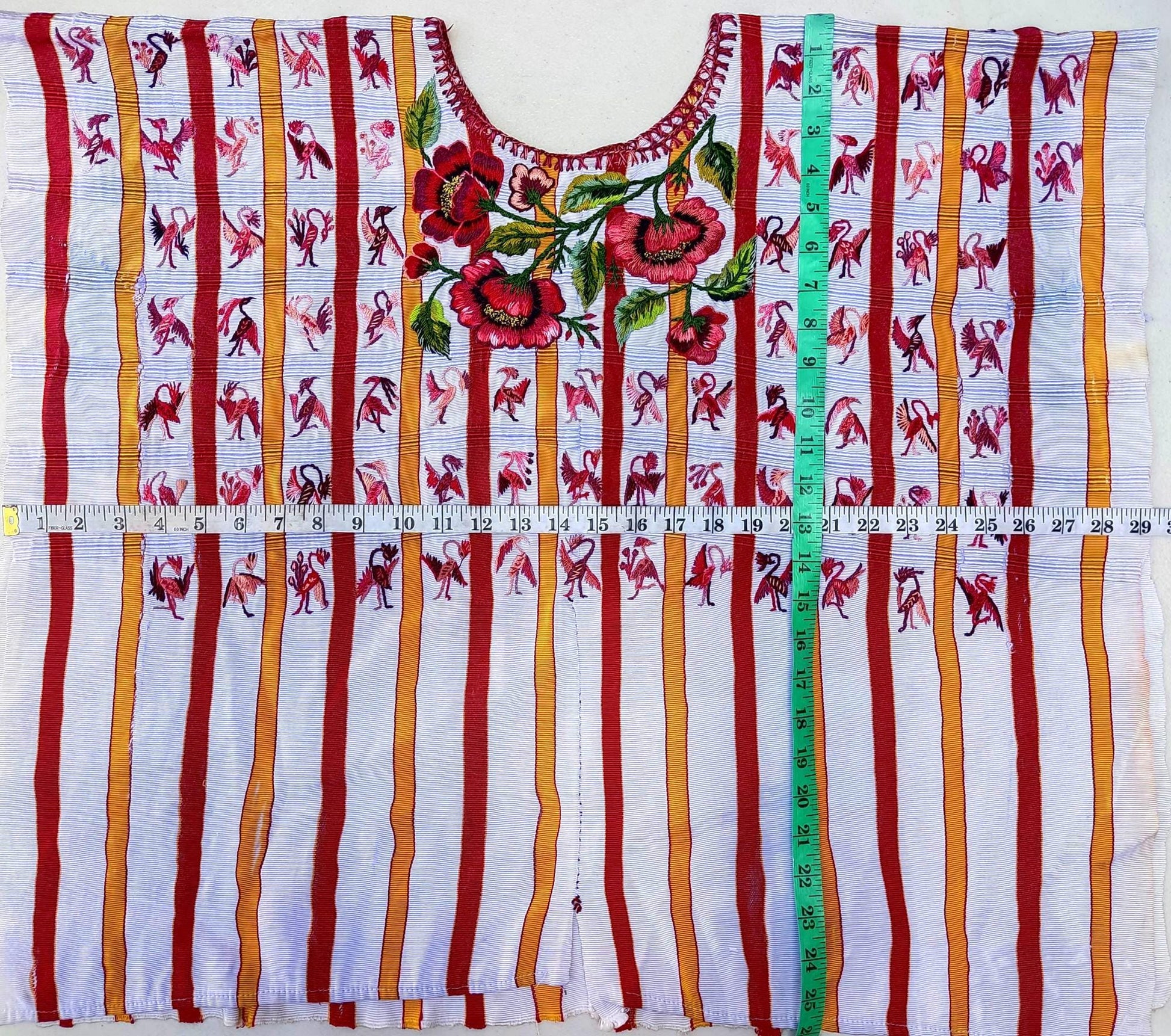 Vintage Handmade EMBROIDERED Birds SANTIAGO Atitlan Huipil Cotton Wall Decor Tapestry