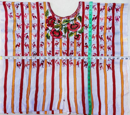Vintage Handmade EMBROIDERED Birds SANTIAGO Atitlan Huipil Cotton Wall Decor Tapestry