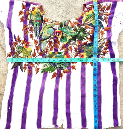 Vintage Handmade EMBROIDERED Parrots SANTIAGO Atitlan Huipil Cotton Wall Decor Tapestry