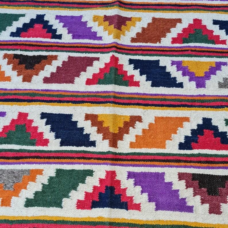 Handwoven Guatemalan wool rug poncho made in Momostenango