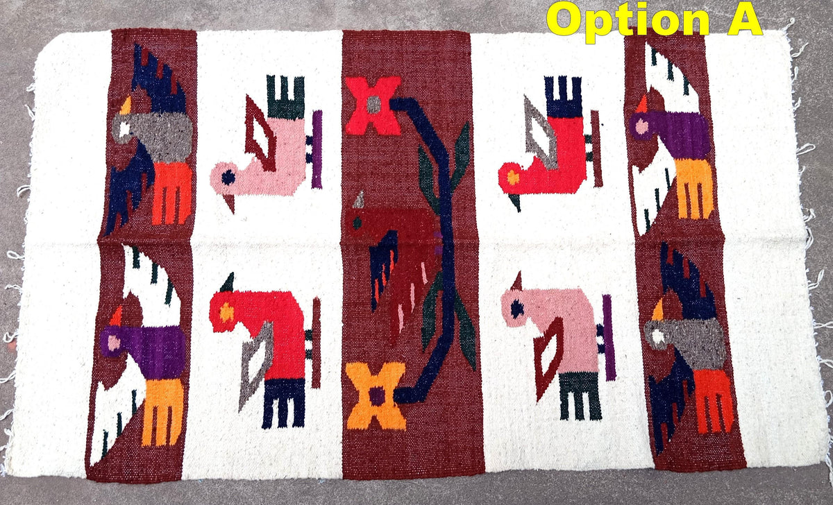 Handwoven WOOL RUG made in MOMOSTENANGO Guatemala / Birds pattern