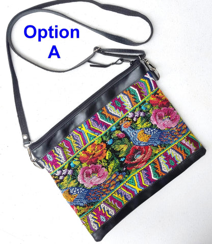 Aesthetic Woman Guatemalan Leather Huipil CROSSBODY Wristlet CLUTCH PURSE - 100% Cotton Lining Purse