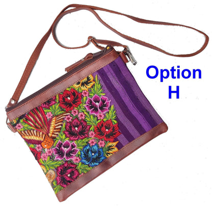 Aesthetic Woman Guatemalan Leather Huipil CROSSBODY Wristlet CLUTCH PURSE - 100% Cotton Lining Purse
