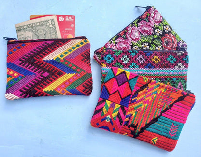 Guatemalan upcycled huipil double sided coin purse