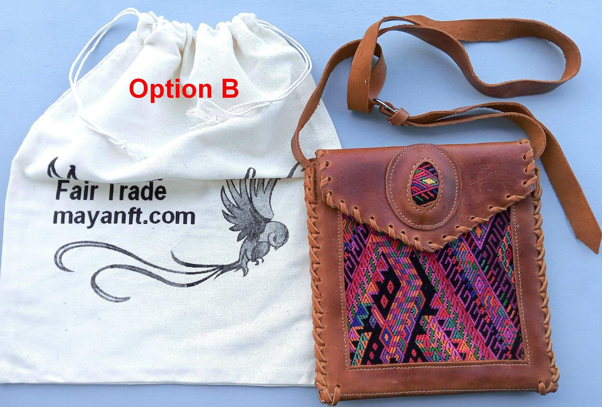 Aesthetic Woman Guatemalan Leather Huipil CROSSBODY Wristlet CLUTCH PURSE - 100% Cotton Lining Purse