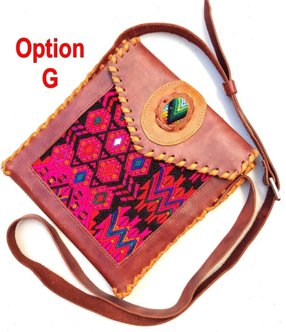 Aesthetic Woman Guatemalan Leather Huipil CROSSBODY Wristlet CLUTCH PURSE - 100% Cotton Lining Purse
