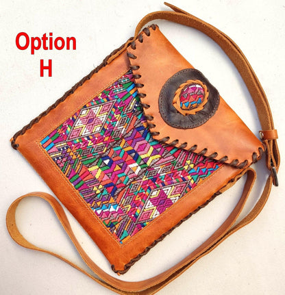 Aesthetic Woman Guatemalan Leather Huipil CROSSBODY Wristlet CLUTCH PURSE - 100% Cotton Lining Purse